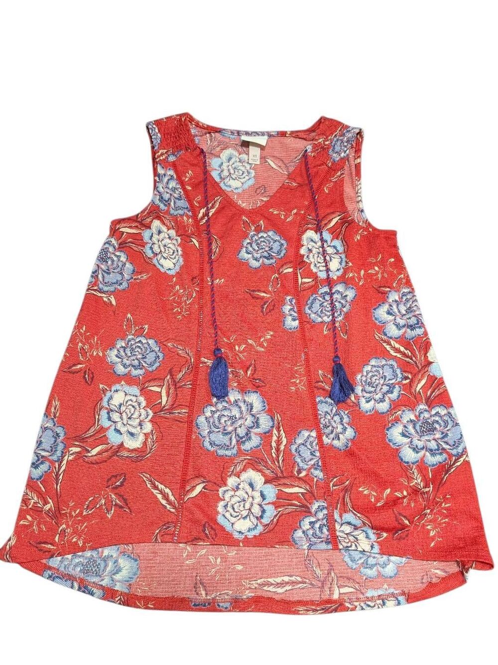 Knox Rose Tank Top Women XS Red Floral Tassel Boho Shirt BOHO Festival